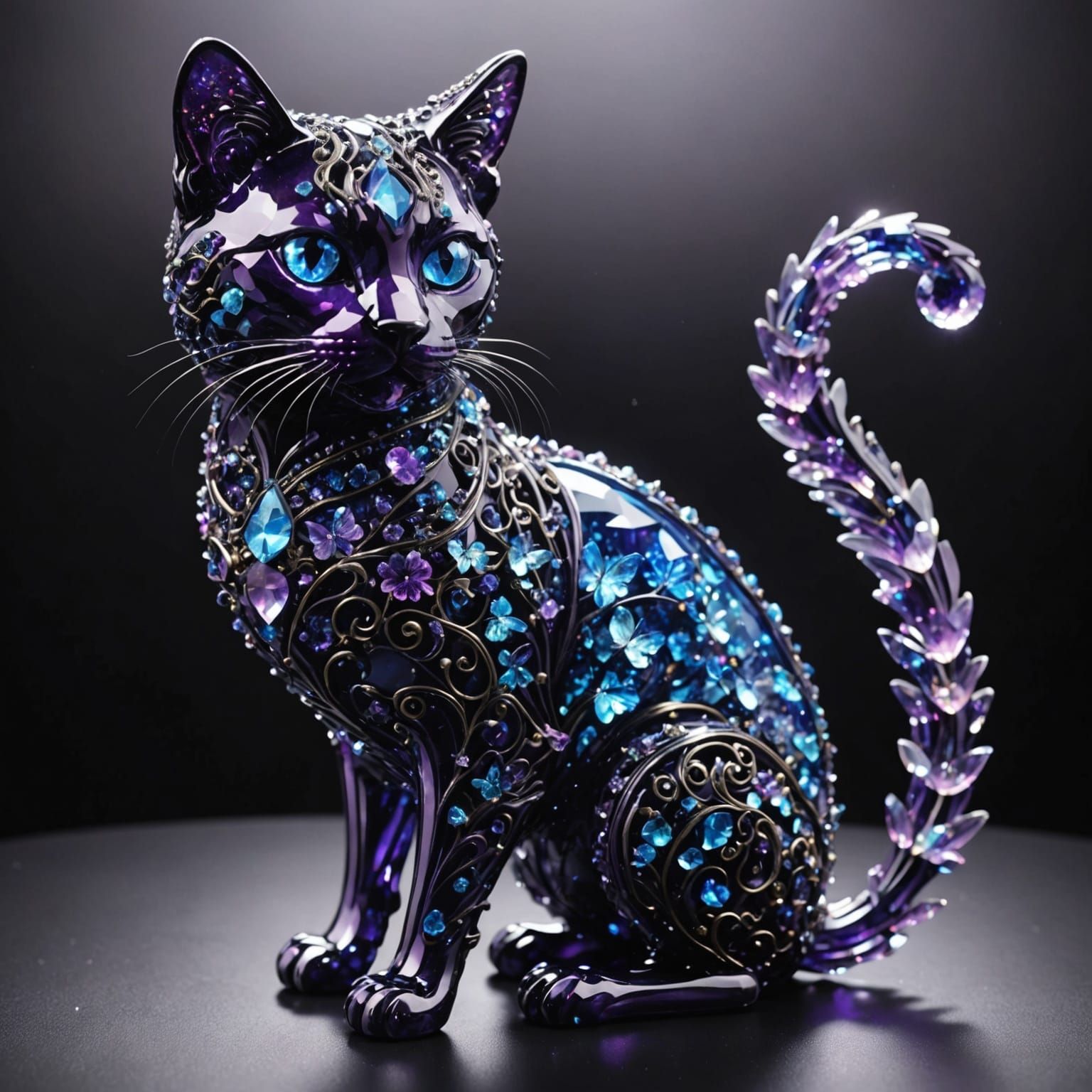 Crystal Cat with Glowing Butterflies
