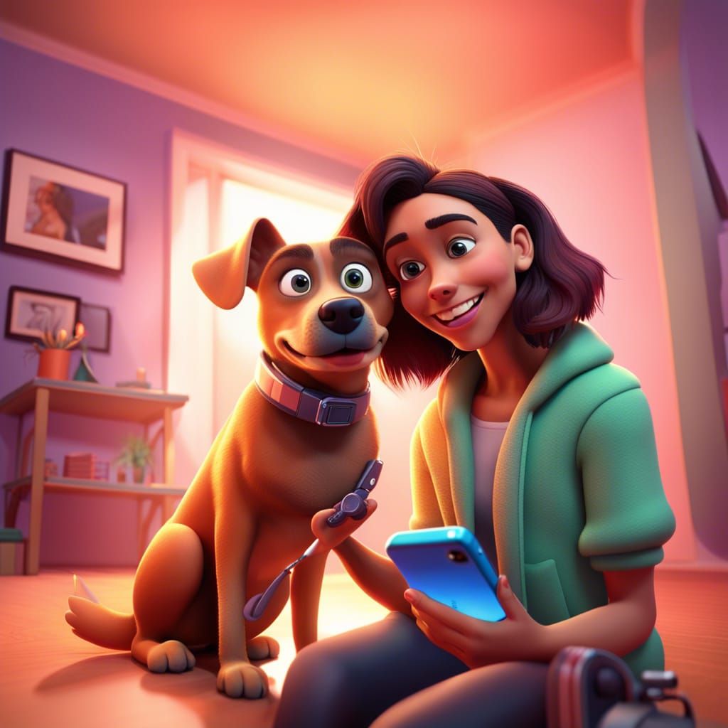 Dog Selfie in Pixar Style 3D Digital Art