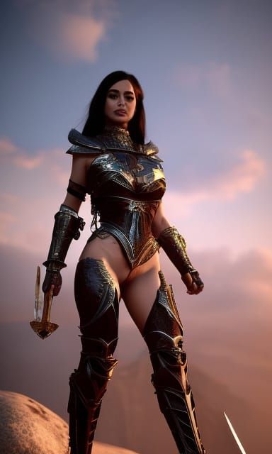 Female Warrior with Swords in Aetherpunk Style