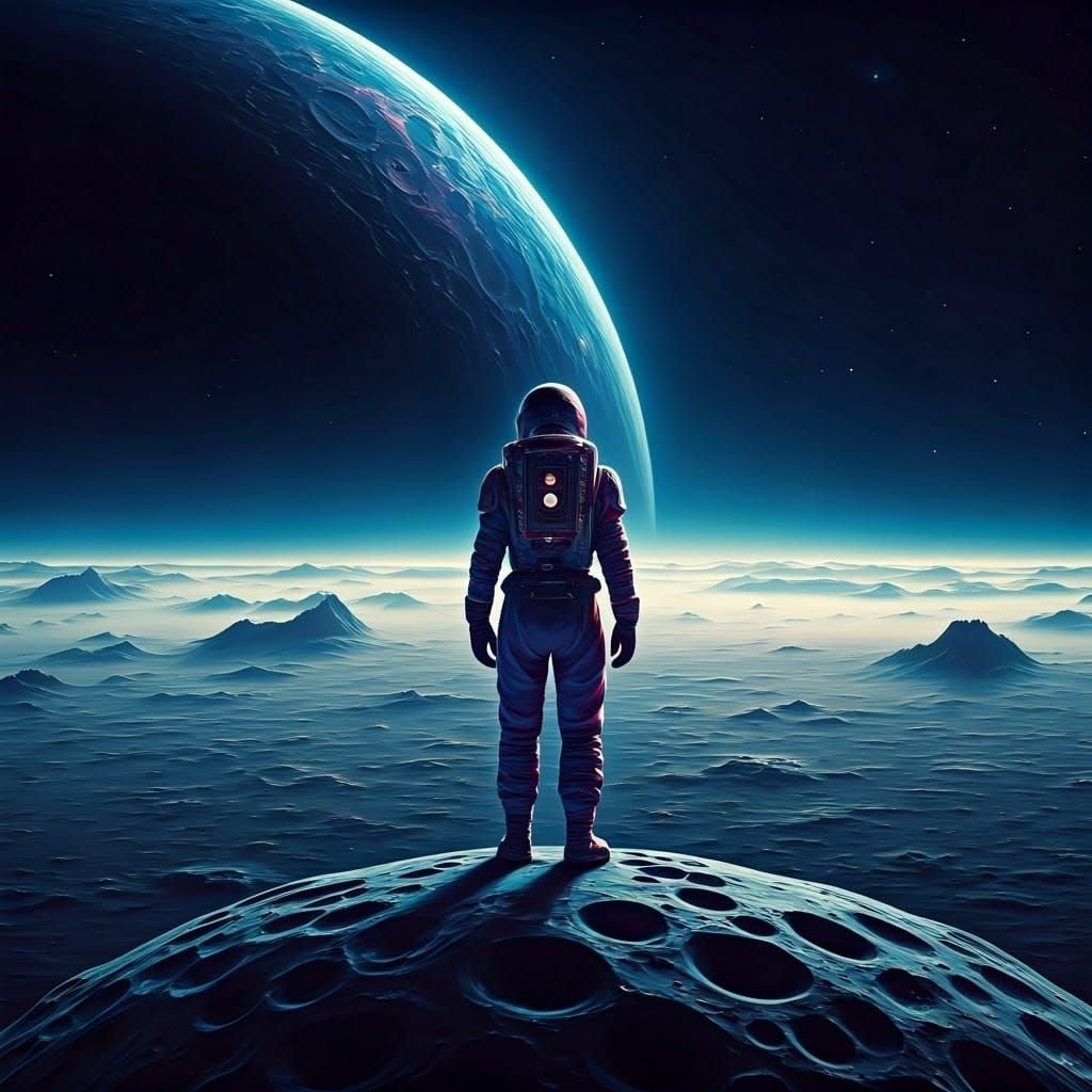 Astronauts on Moon in a Detailed Matte Painting