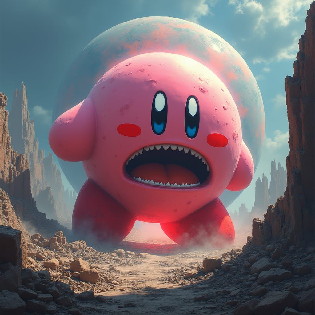 Gigantic Malevolent Kirby Conquers a Post-Apocalyptic Earth