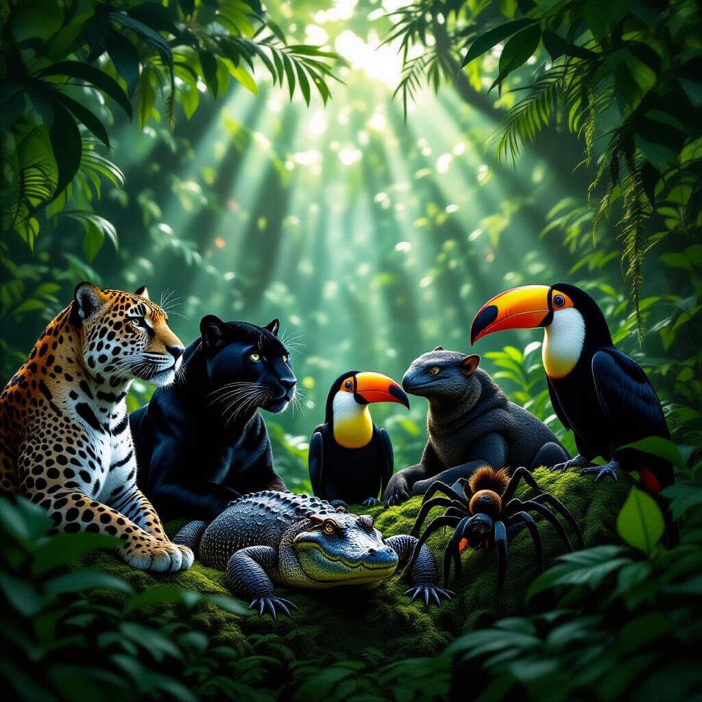 Primal Jungle Guardians in Cinematic Hyperrealism