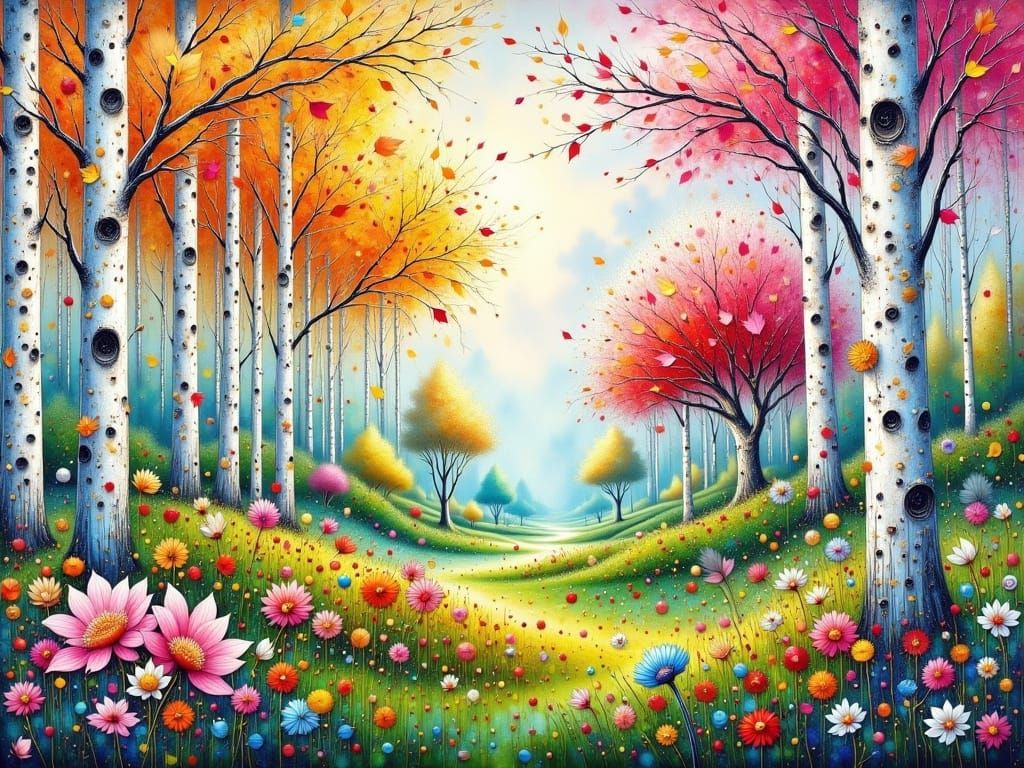 Vibrant Spring Landscape in Watercolor Style