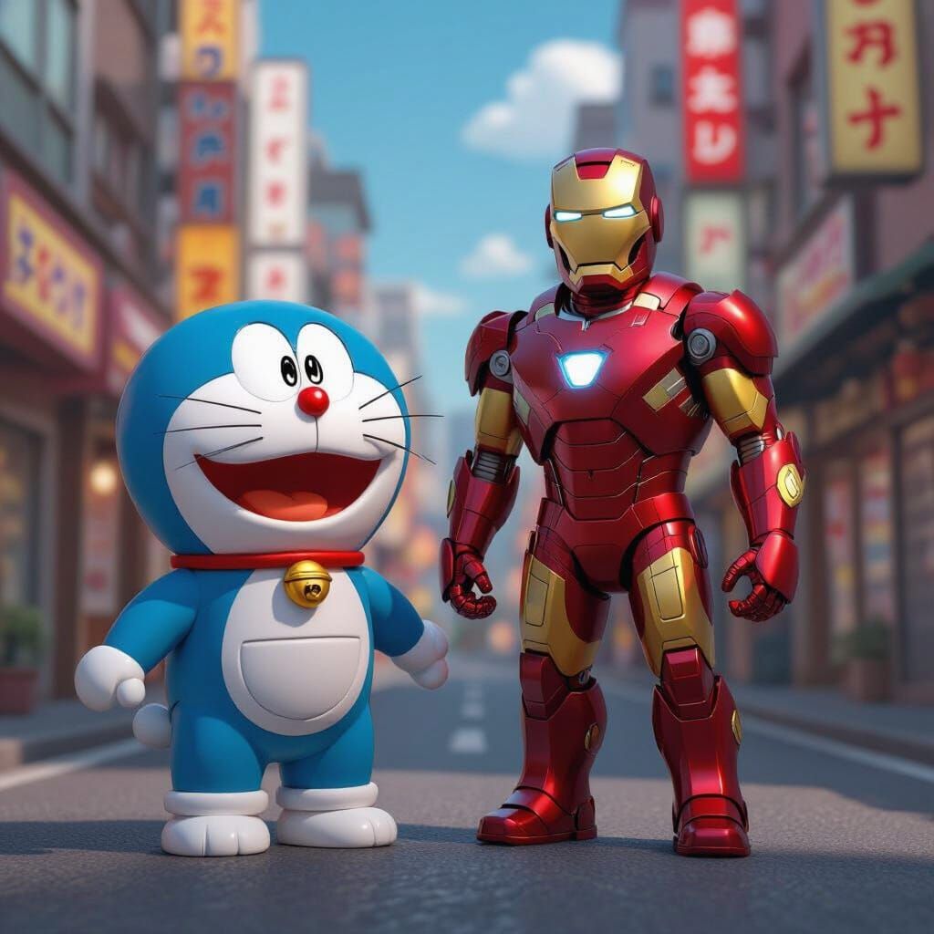 Doraemon and Iron Man in Japan, Pixar Style
