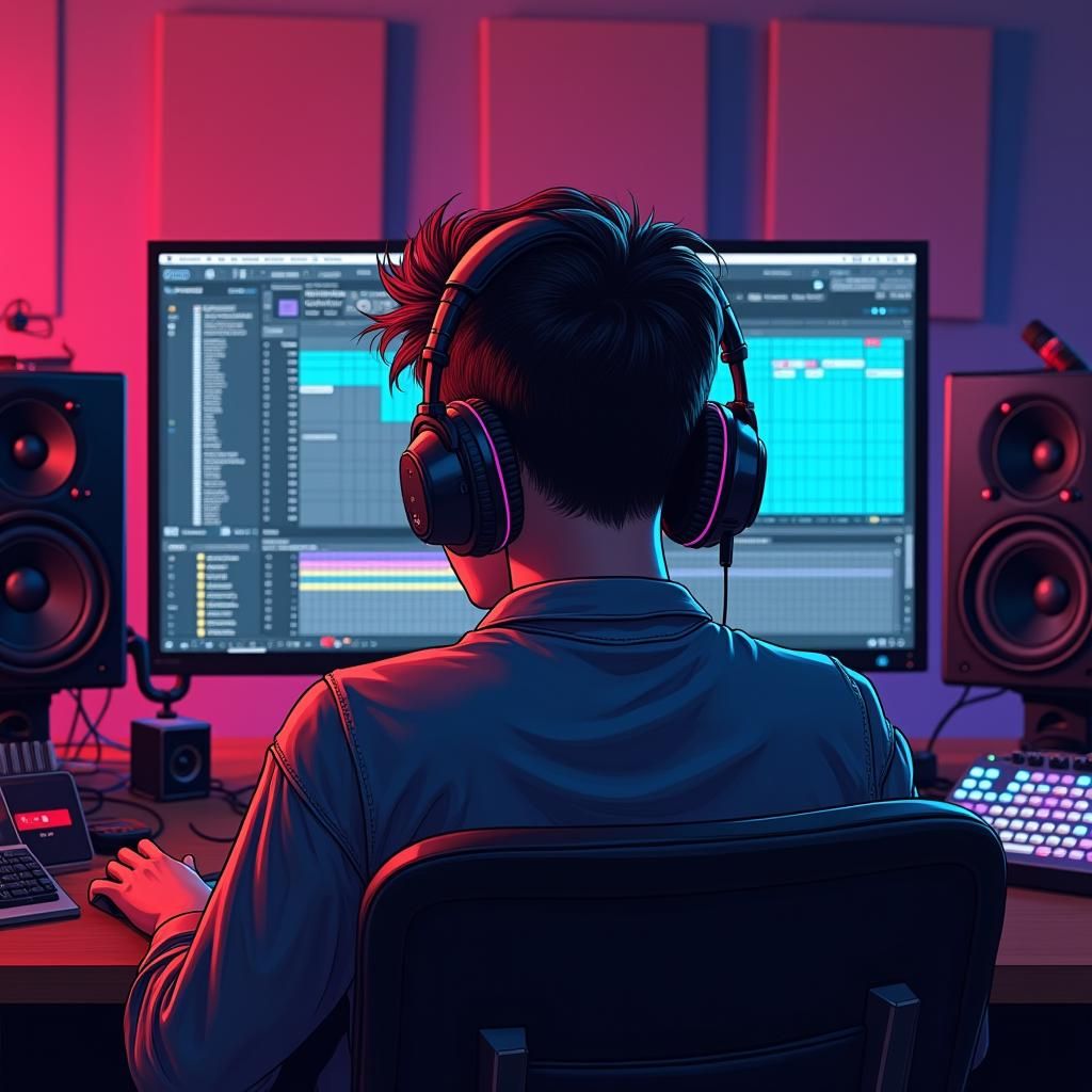 Young Producer's Cyberpunk Studio Session