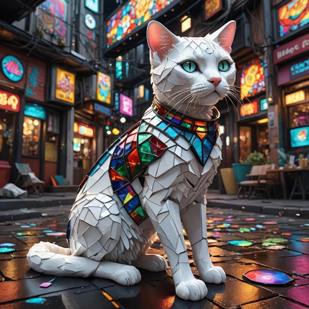 Sci-Fi Stained Glass Cat on Taco