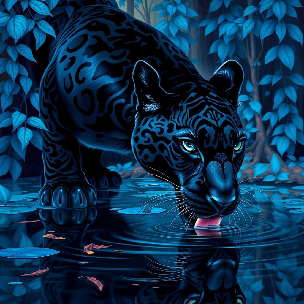 Blue-Reflected Panther in Azure Forest