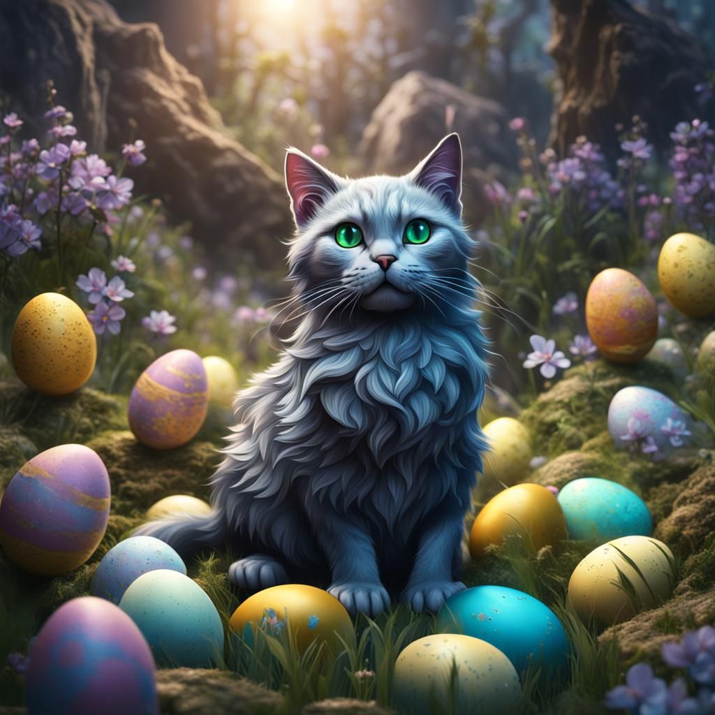 Fantastical Easter Cat in Detailed Matte Painting
