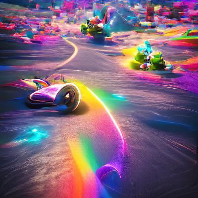 Rainbow Road 3D Rendering with Volumetric Lighting