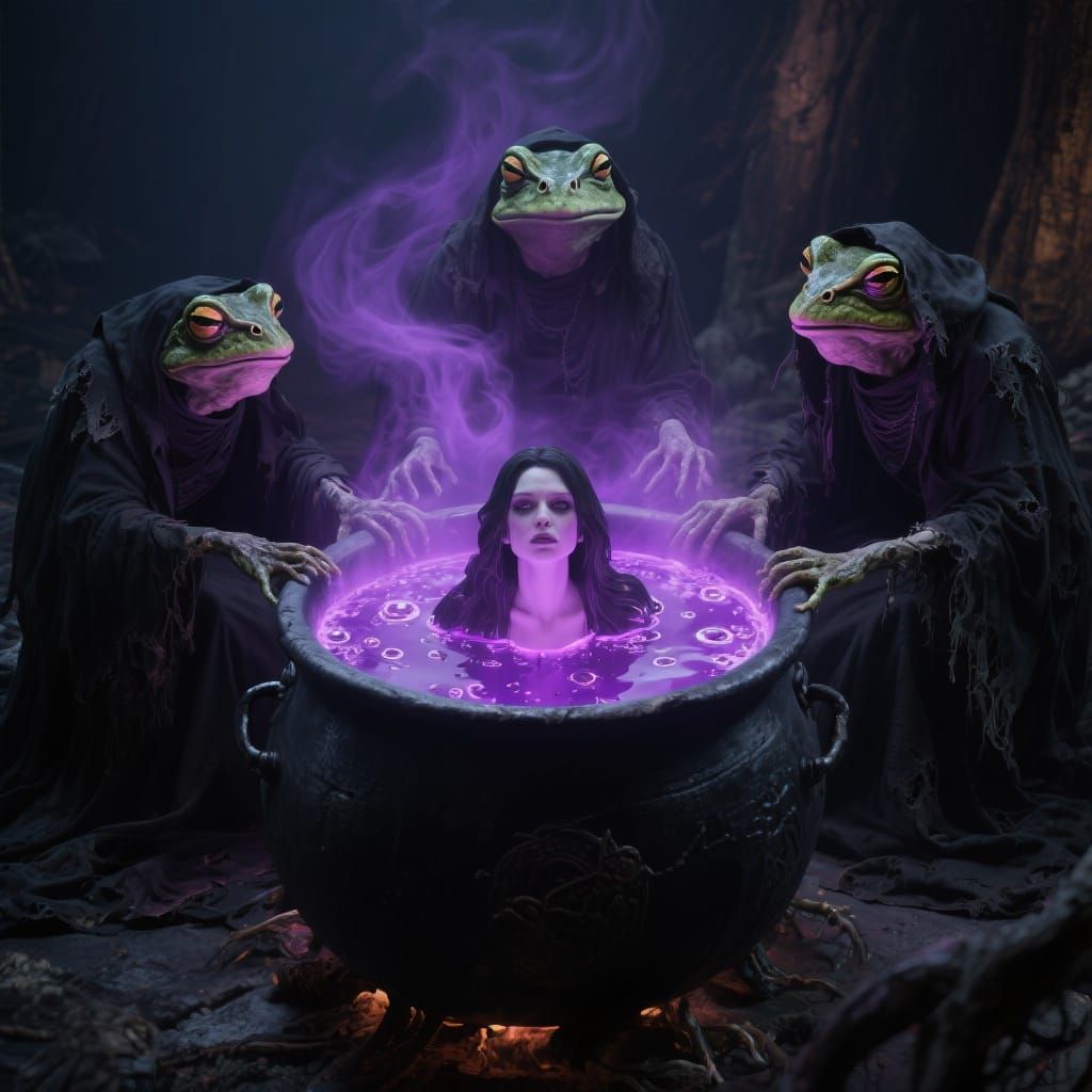 Toad Witches Brew Potion in Macabre 3D Rendering