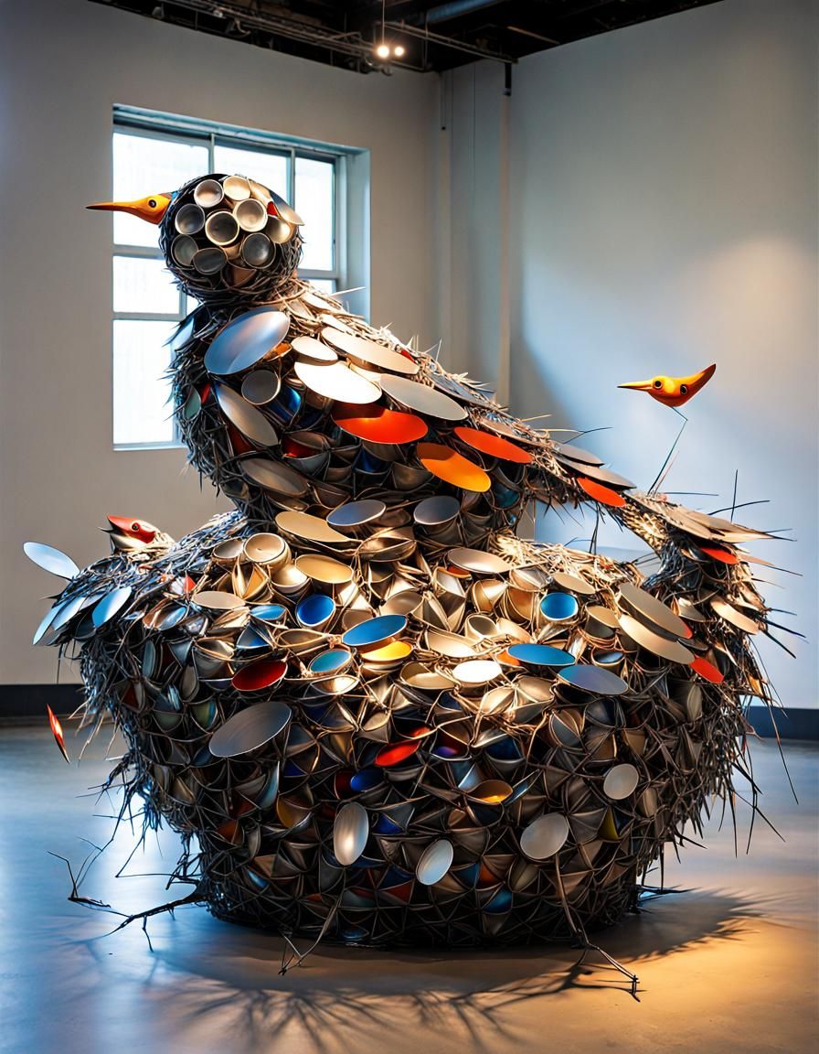 Upcycled Bird Nest Sculpture Made from Recycled Materials