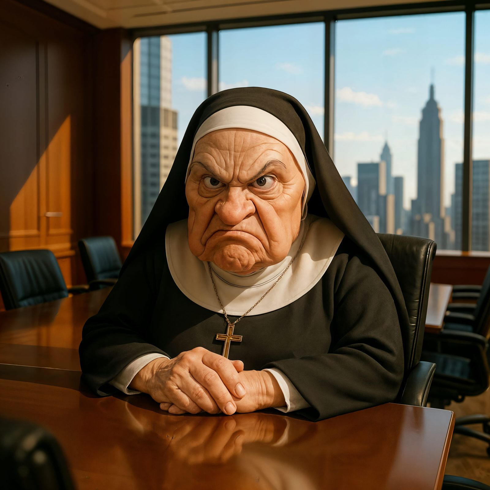 Grumpy Nun Leads Business Meeting in CGI