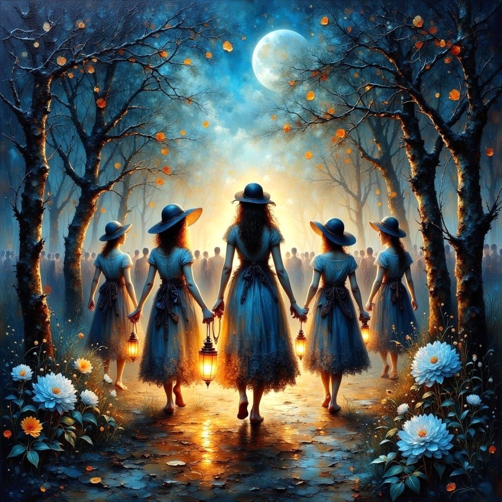 Mystical March Under Midnight Skies in Pastel Hues