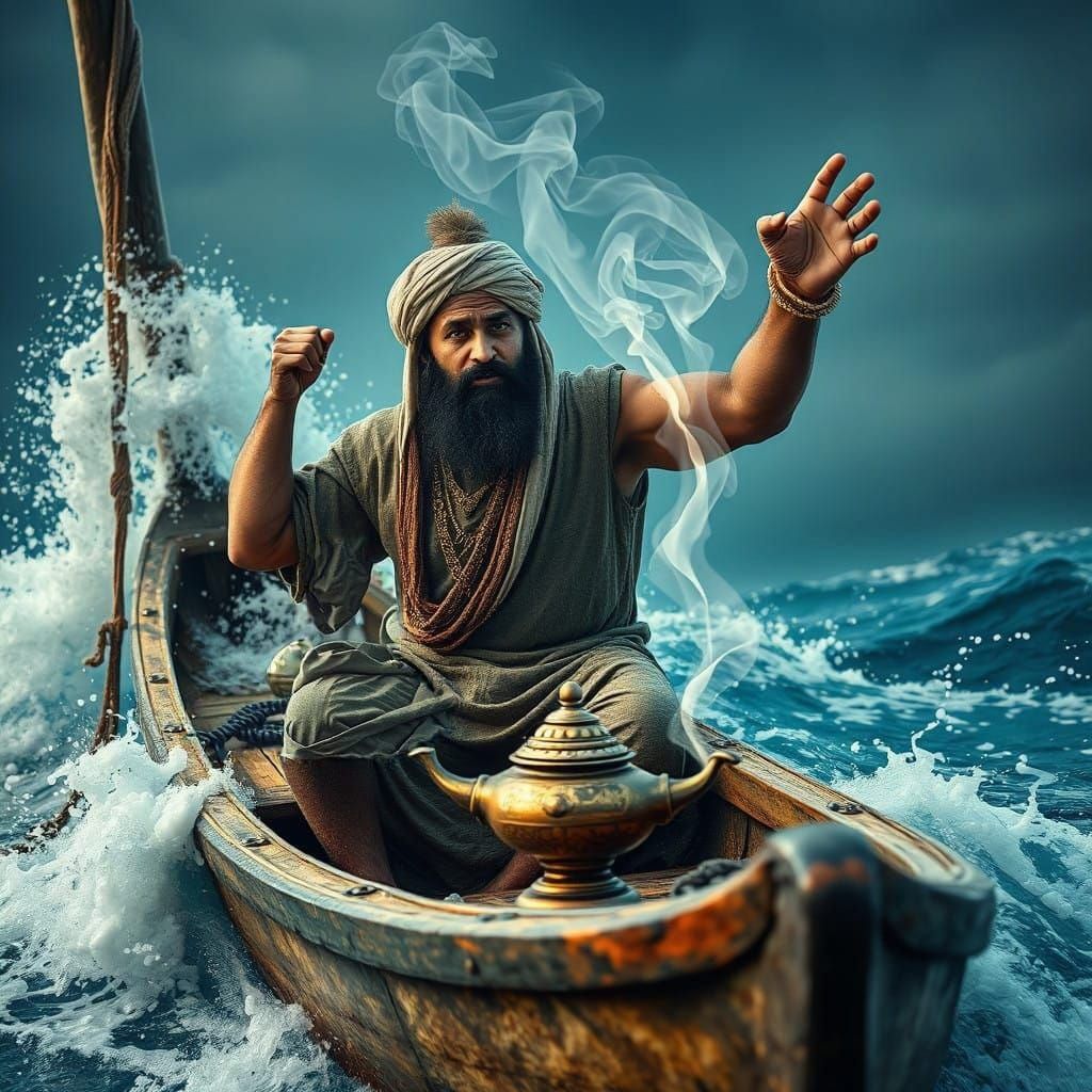 A Desperate Fisherman, Tamed by the Power of a Savage Jinni