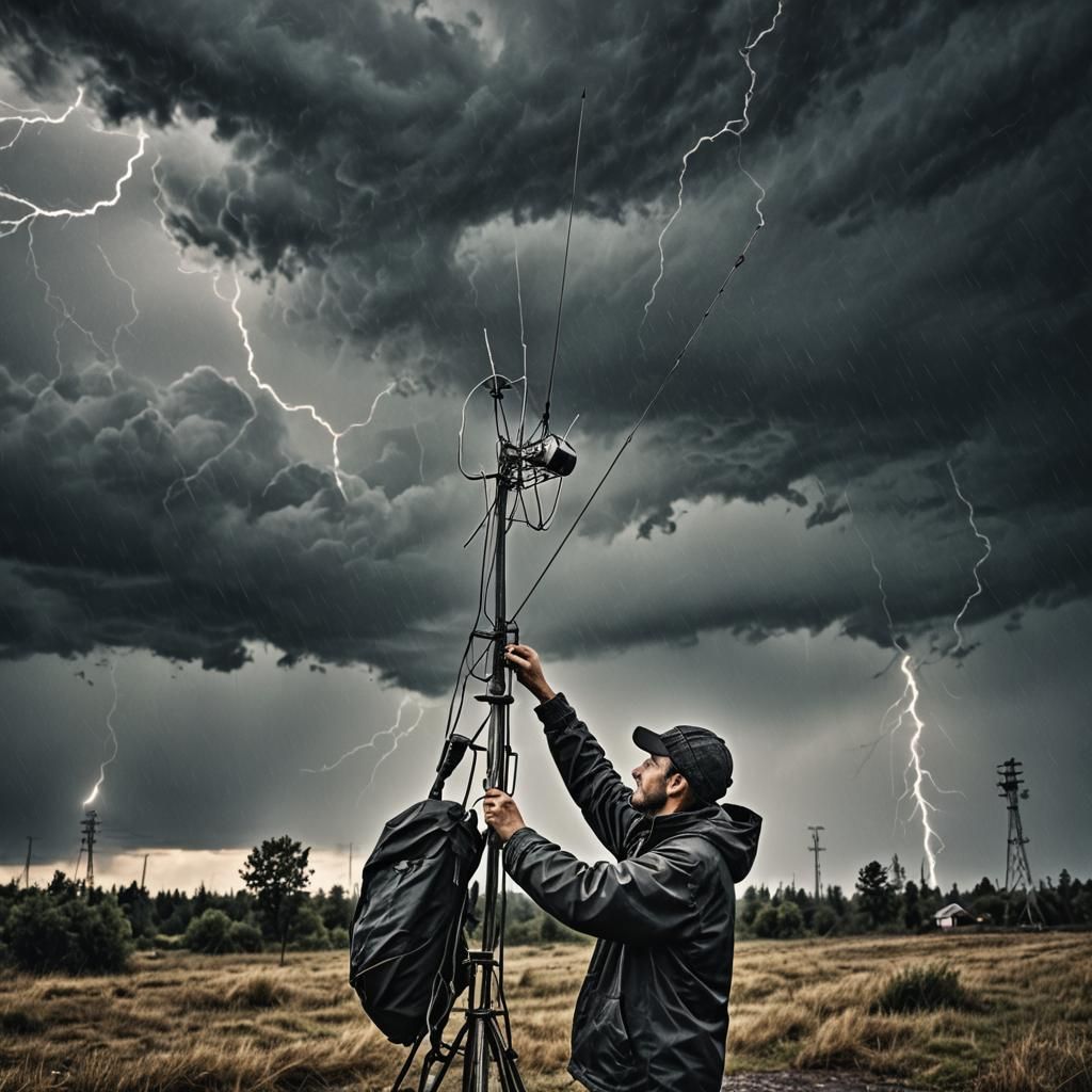 Radio Amateur in Storm, Hyperrealistic HDR Image