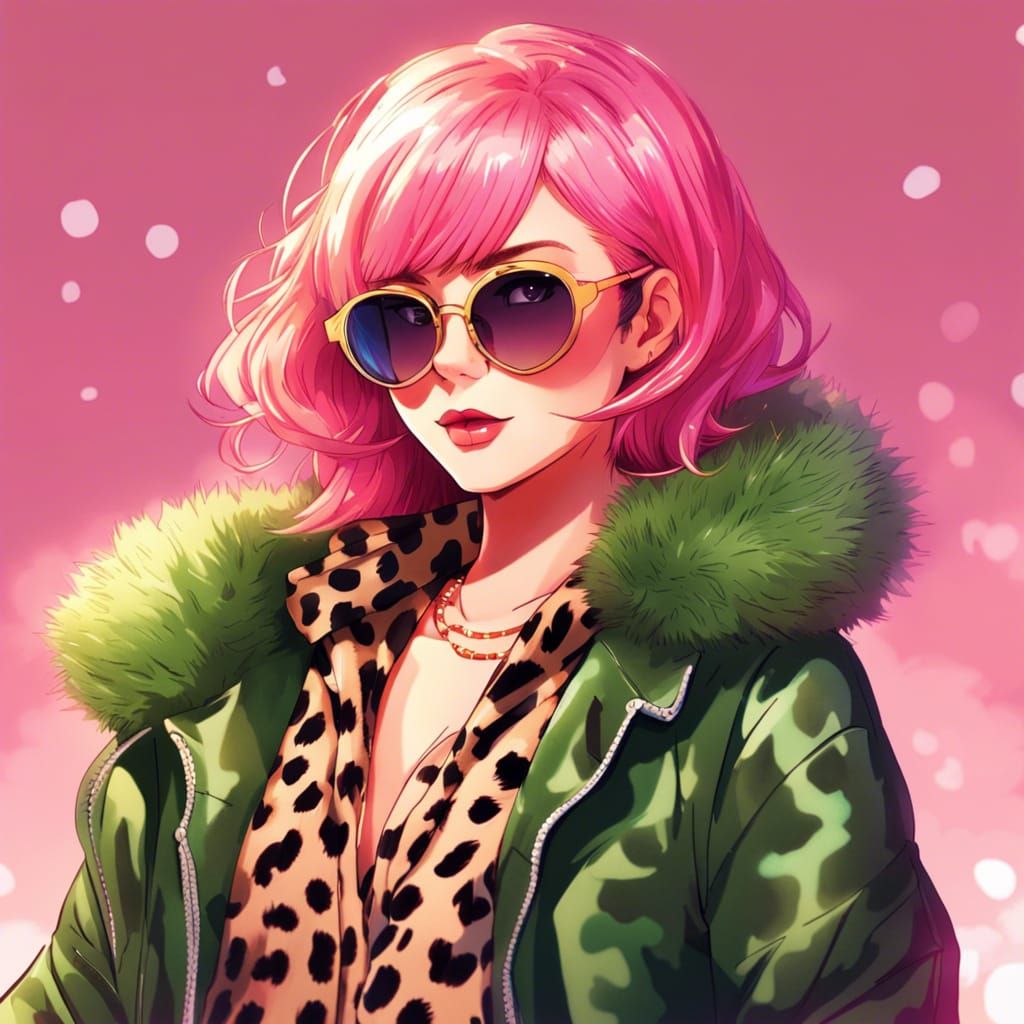 Anime Fashion Blogger in Leopard Print and Fur