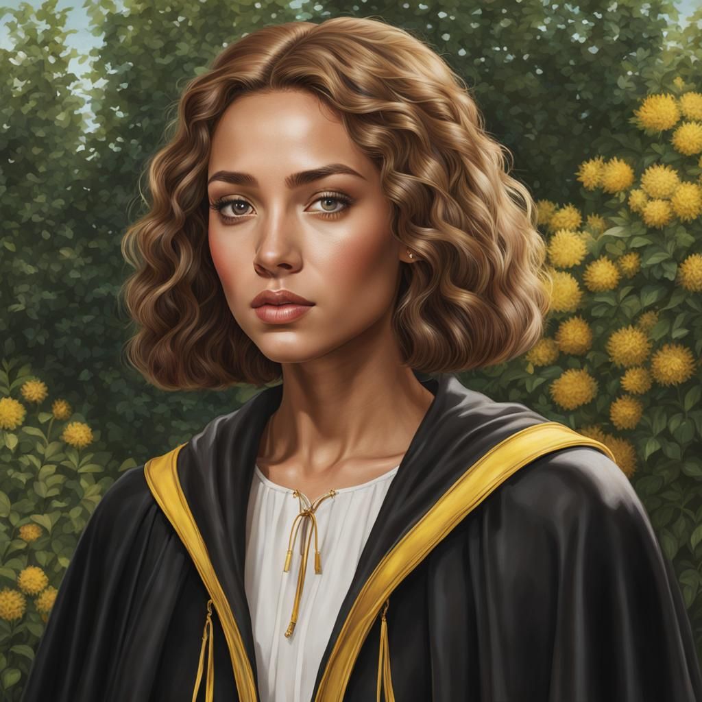 Photorealistic Girl in Black Cloak in Summer