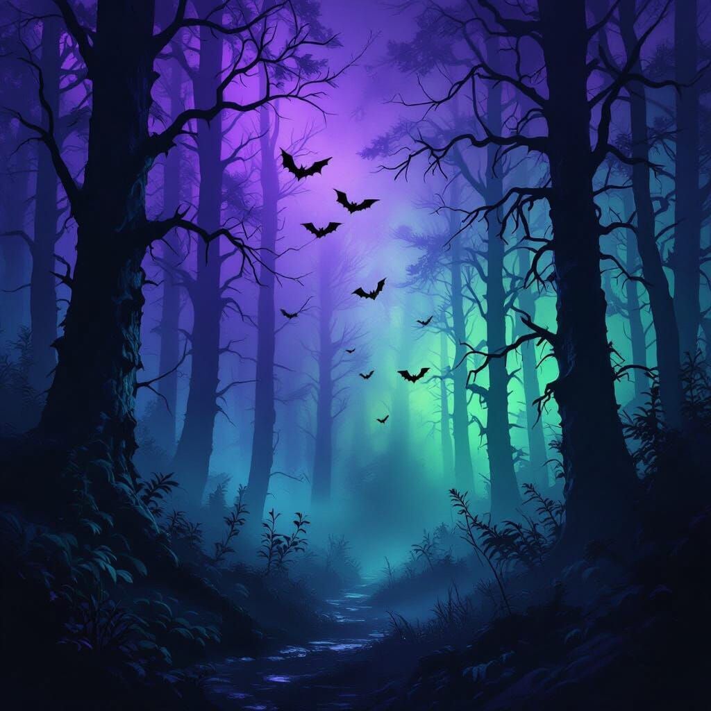 Mystical Forest with Eerie Bioluminescent Glow