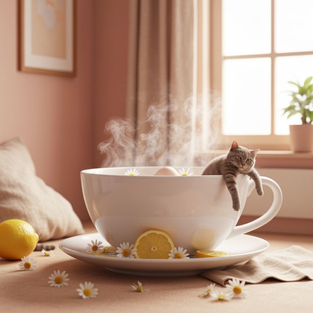 Giant Teacup Jacuzzi with Relaxing Cat