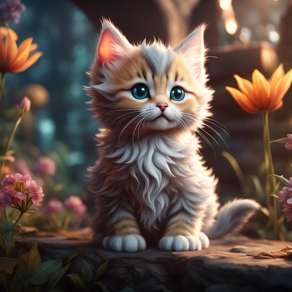 Cute Kitten in Detailed Matte Painting