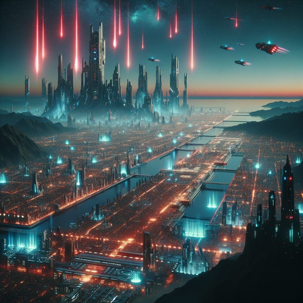 Sci-Fi Coastal Ecumenopolis with Neon Gothic Architecture