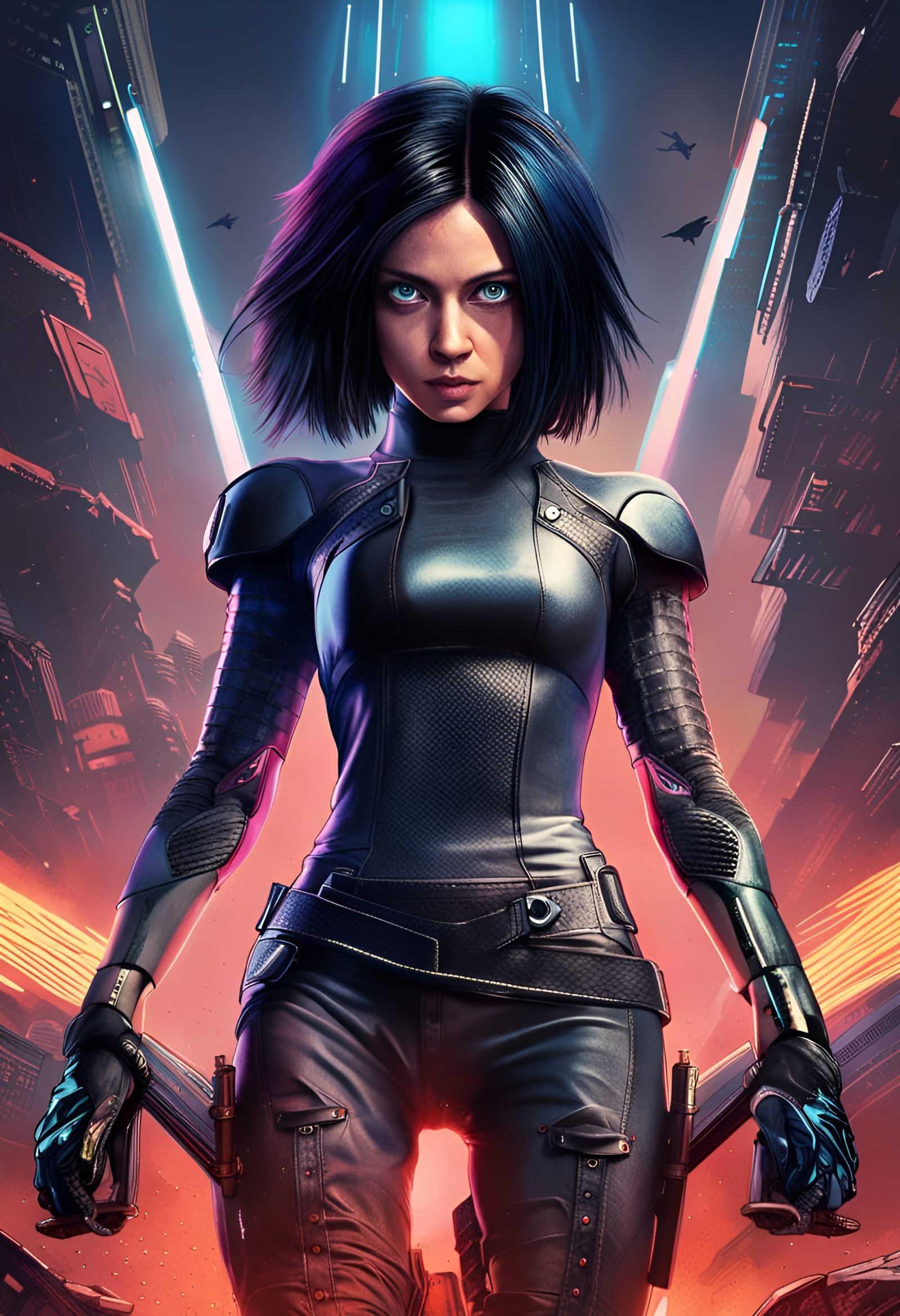 Alita Battle Angel Fights in Cyberpunk City