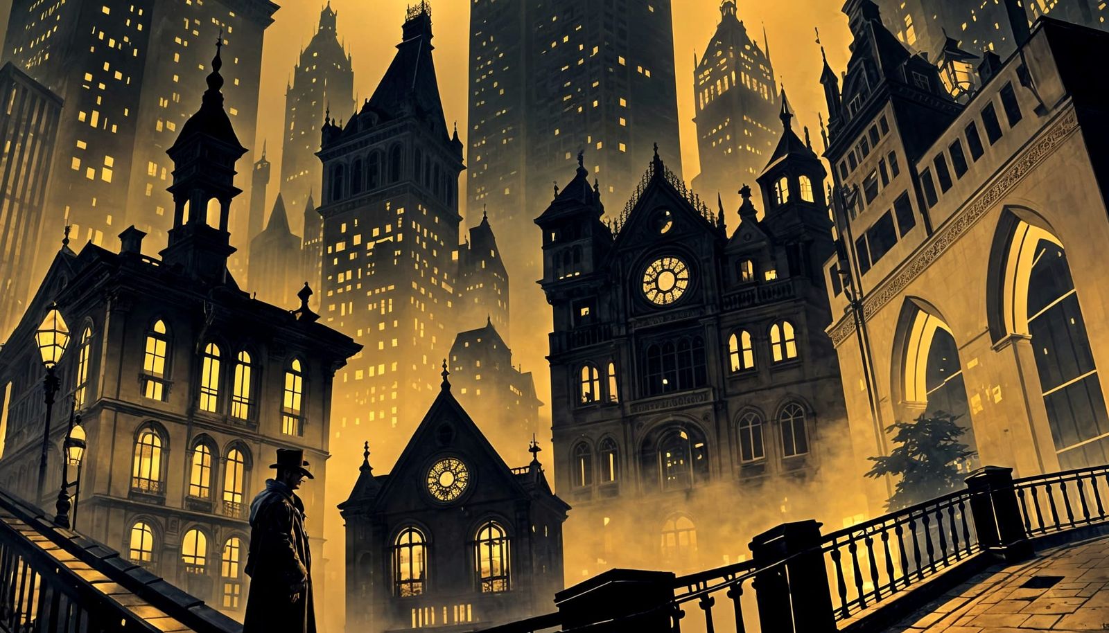 Moody Fog-Shrouded Cityscape at Night