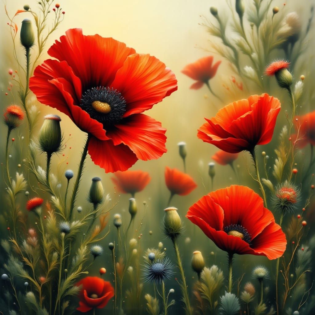 Red Poppy in Dreamy Realistic Style