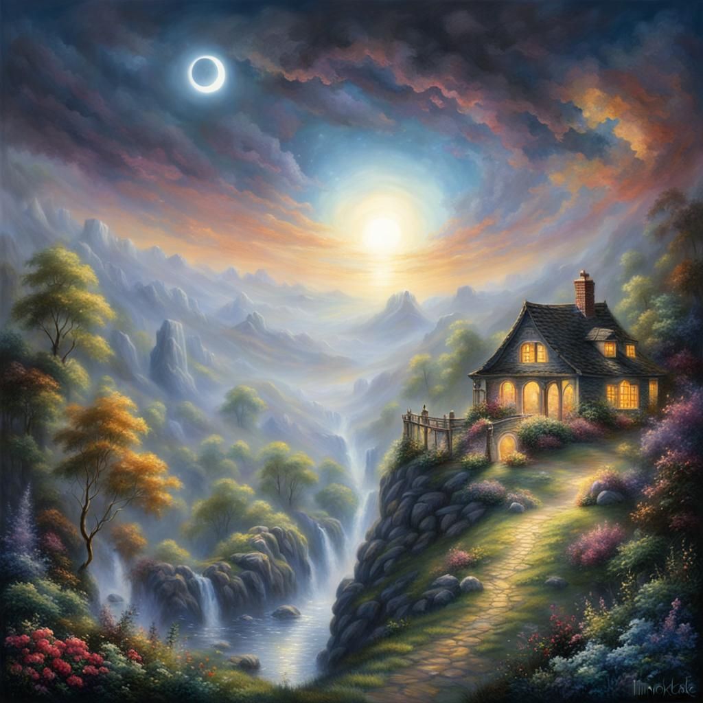 Full Solar Eclipse Through Dark Hole in Fantasy Style