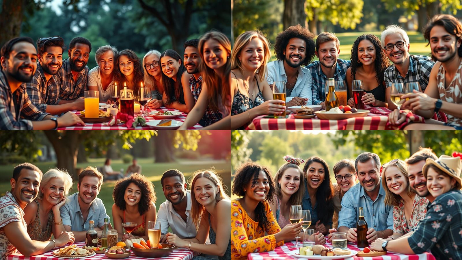 Friends at a Picnic: Diverse Group, Dynamic Lighting
