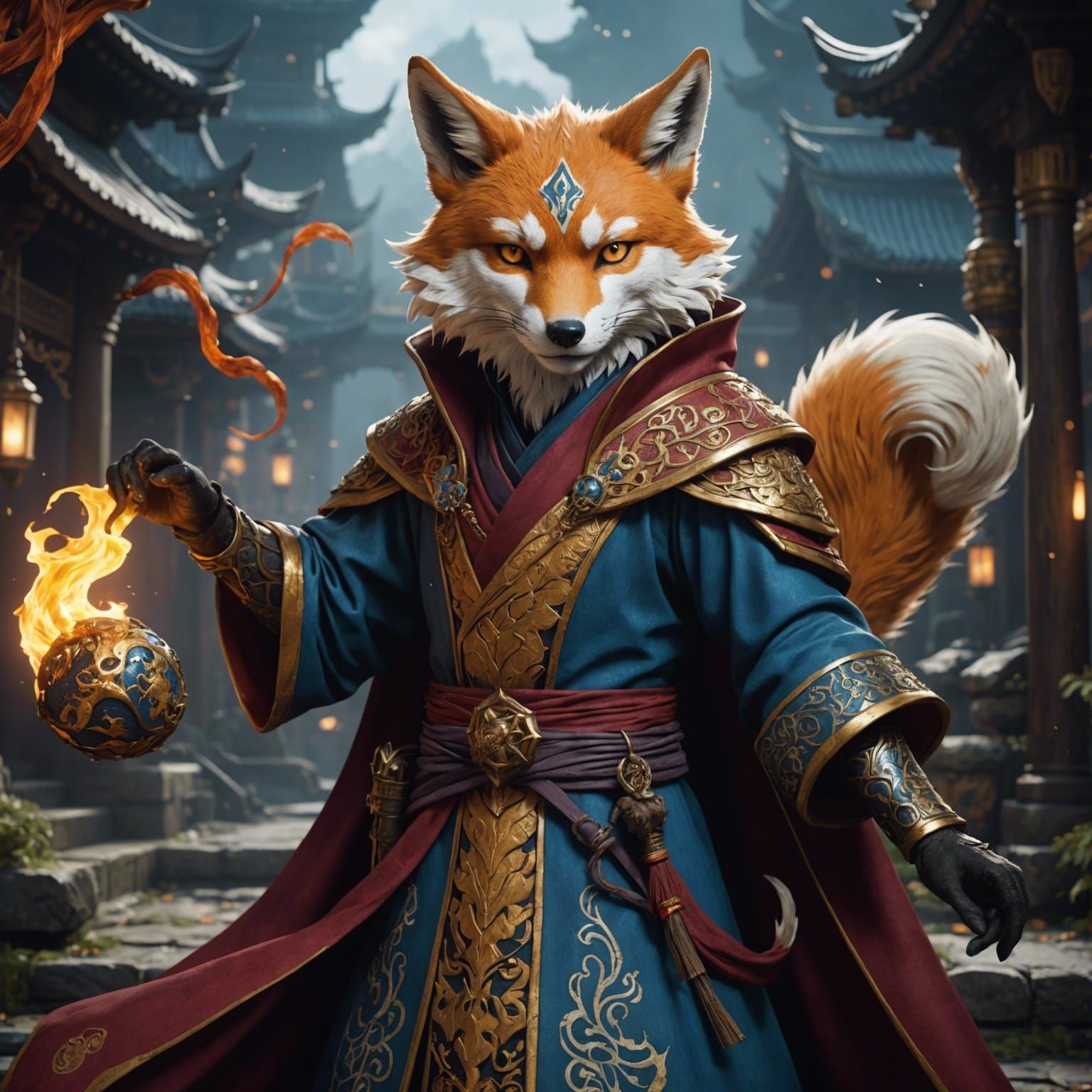 Kitsune Sorcerer in Detailed Fantasy Concept Art
