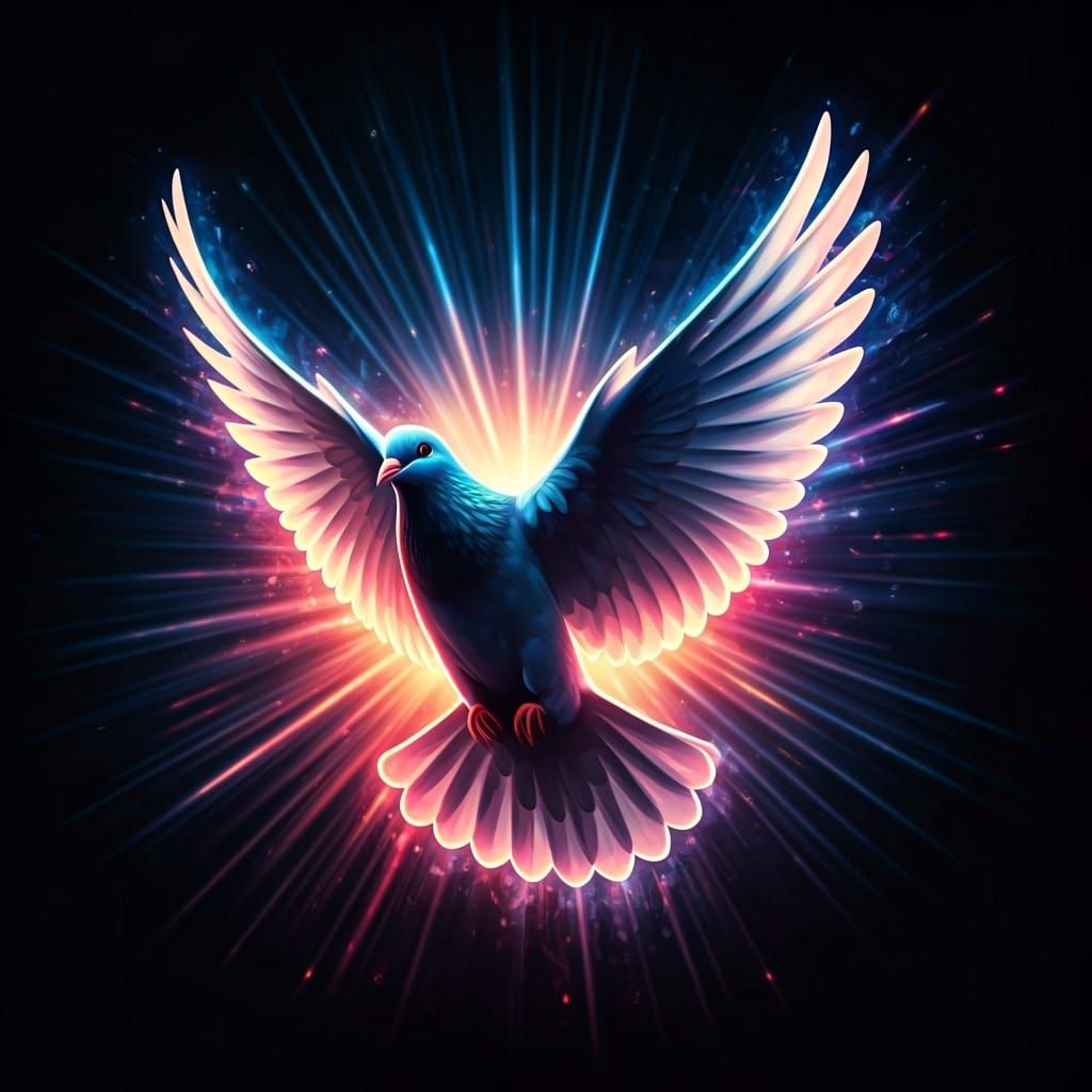 Neon Dove in Flight: Electric Blue and Magenta Outline