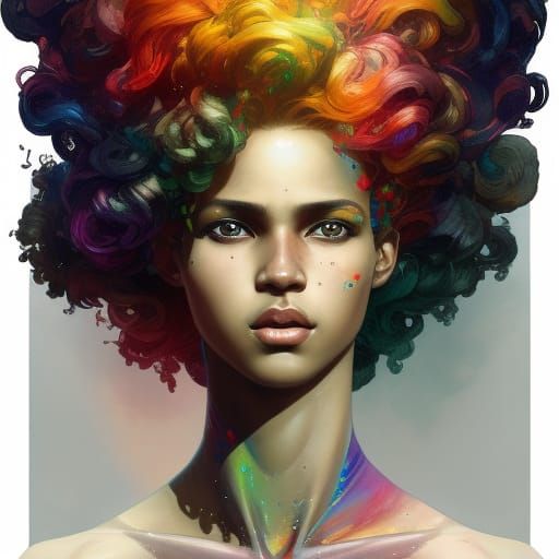 Rainbow Portrait in Hyperdetailed Art Nouveau Style