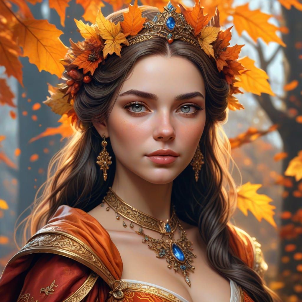 Ethereal Autumn Queen in Vibrant Masterpiece