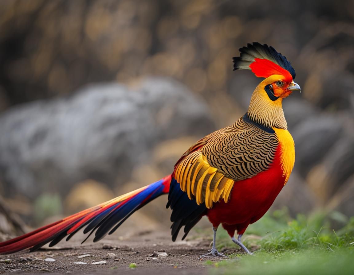 Vibrant Golden Pheasant of China in Sharp Focus