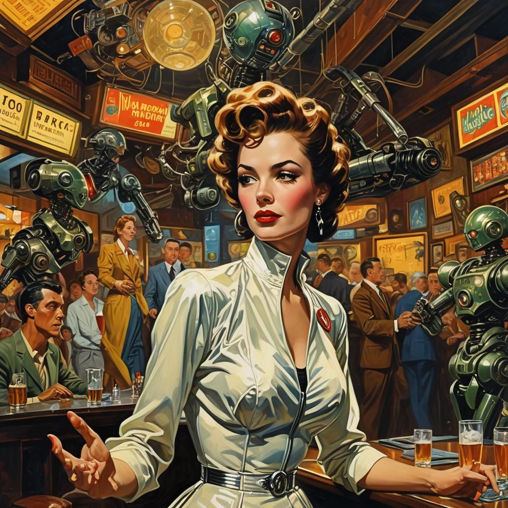 Retrofuturistic Singer in a Biopunk Bar