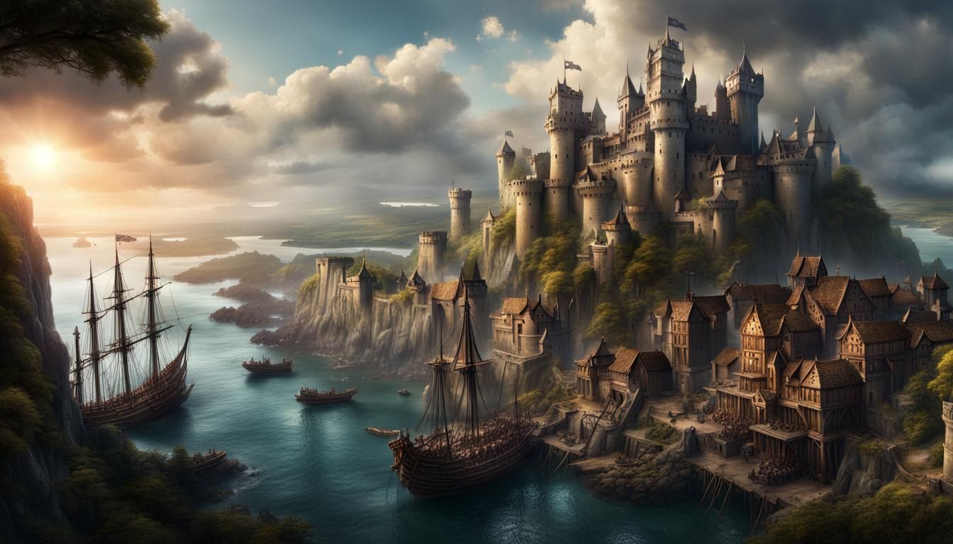 Epic Fantasy Castle Overlooking Pirate Port