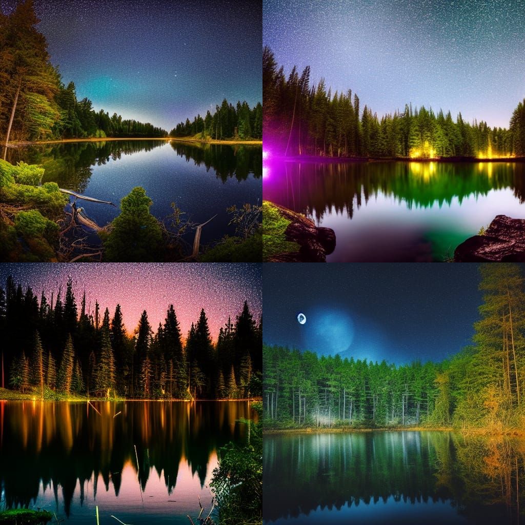 Moonlit Lake with Fireflies: A Cinematic Digital Art