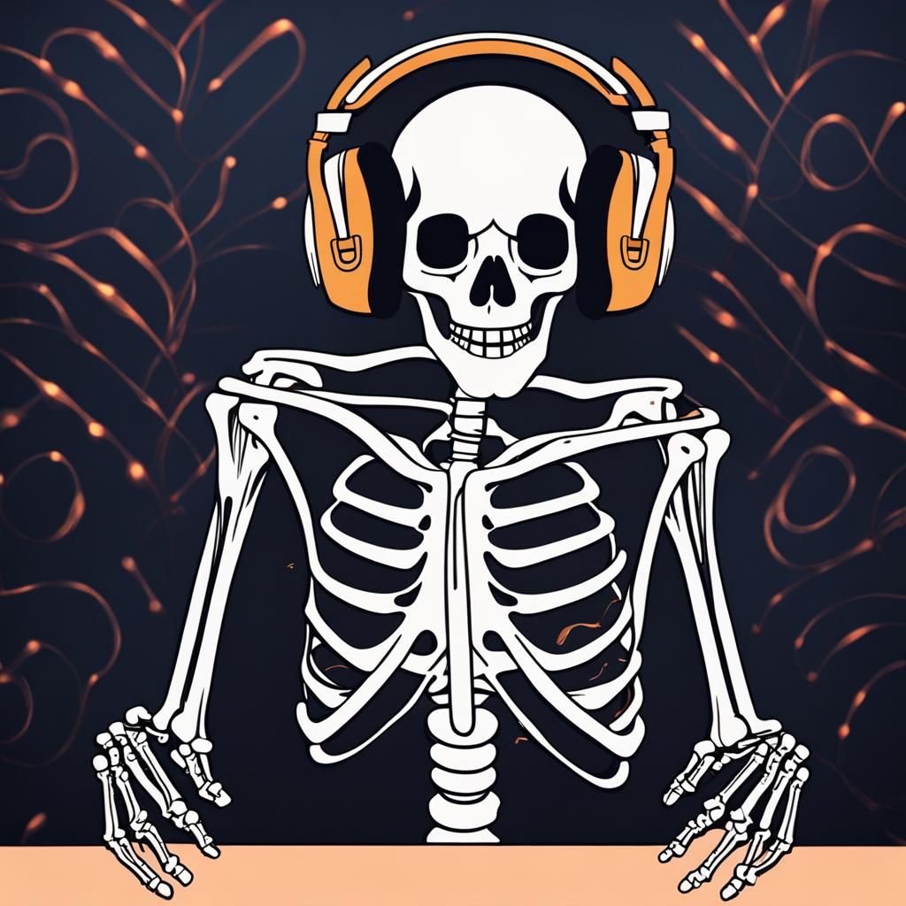 Skeleton DJ Dancing with Illuminated Skull