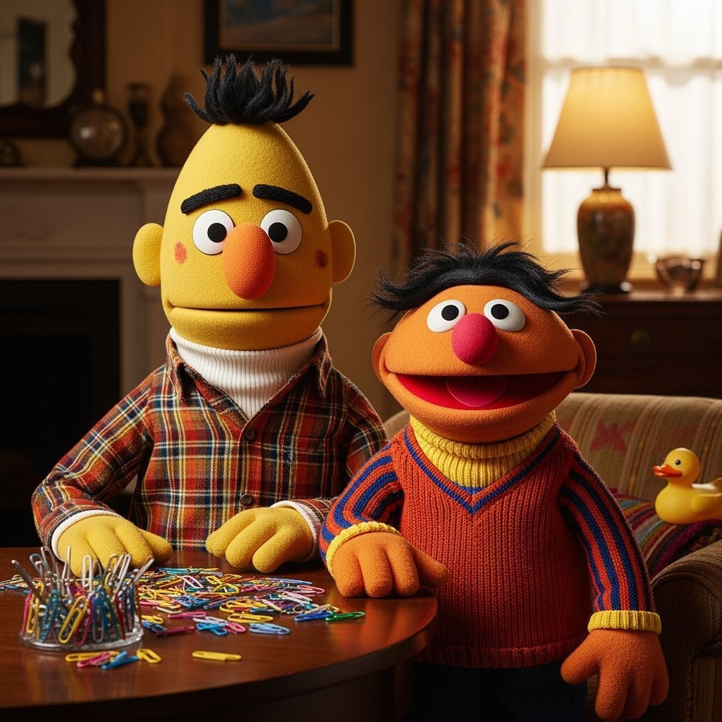 Photorealistic Portrait of Bert and Ernie in Living Room