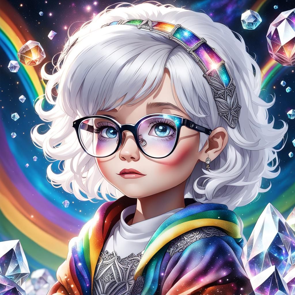 Girl Holding Crystal with Galaxy Background
