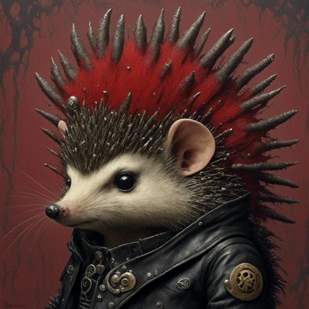 Punk Rock Hedgehog with Red Mohawk