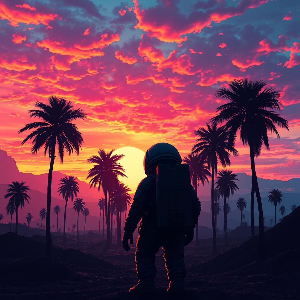 Alien Sunset in a Surreal Solarpunk Landscape