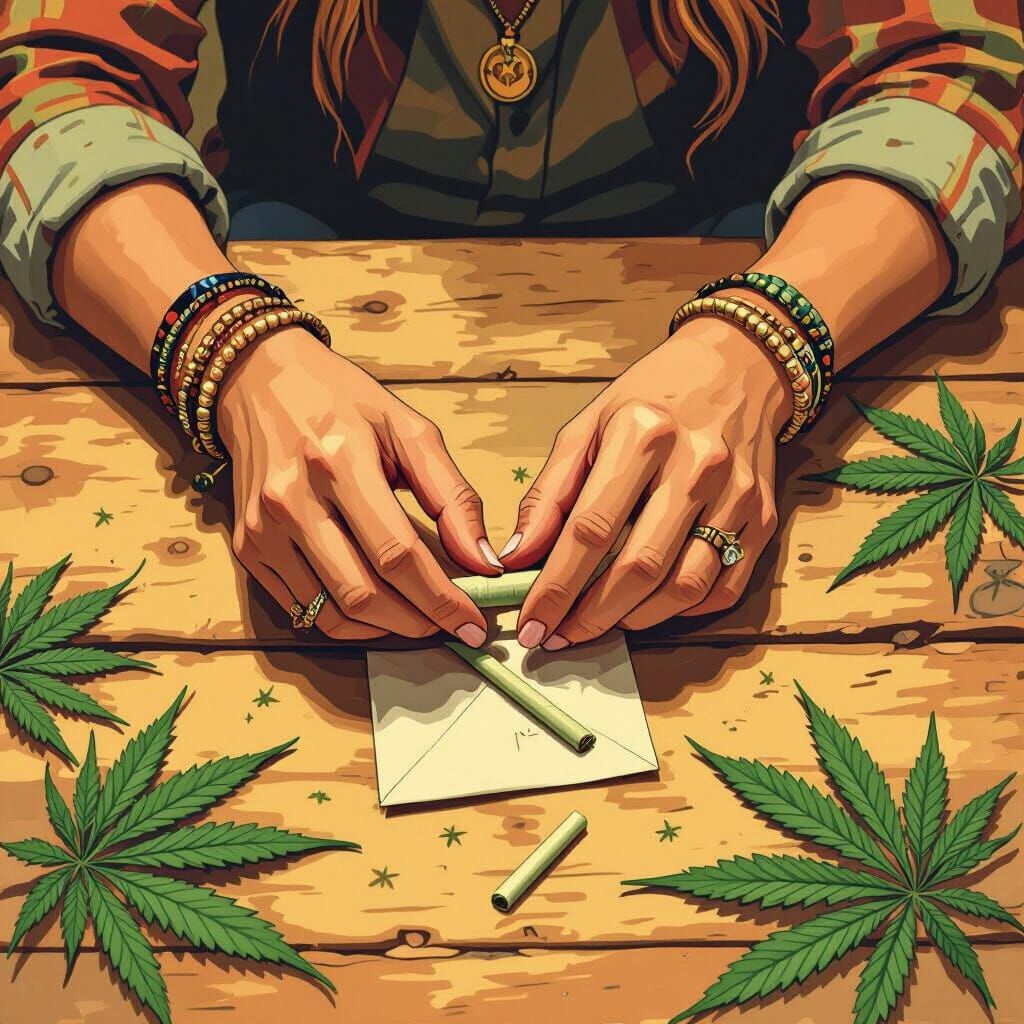 Hands Rolling Joint in Warm Bohemian Style