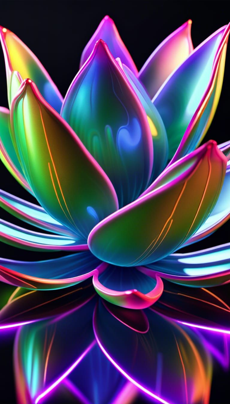 Iridescent Neon Lotus in Glass
