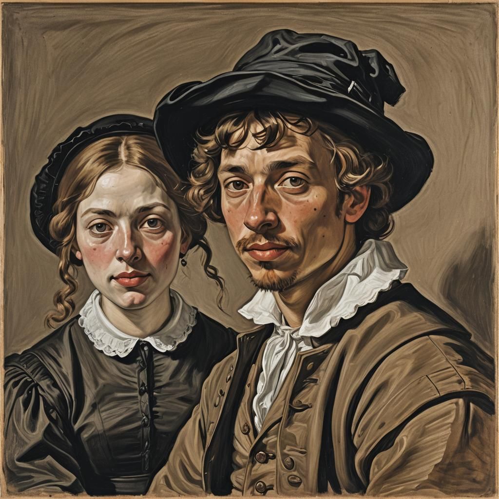 Baroque Portraits of Young Couple in Hals Style