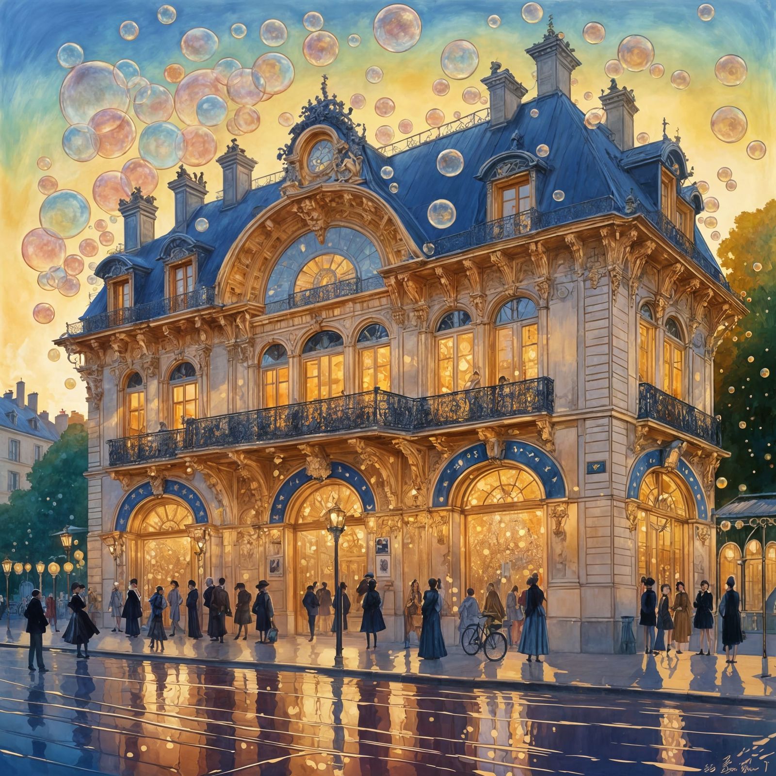Belle Epoque Train Station Surrounded by Bubbles