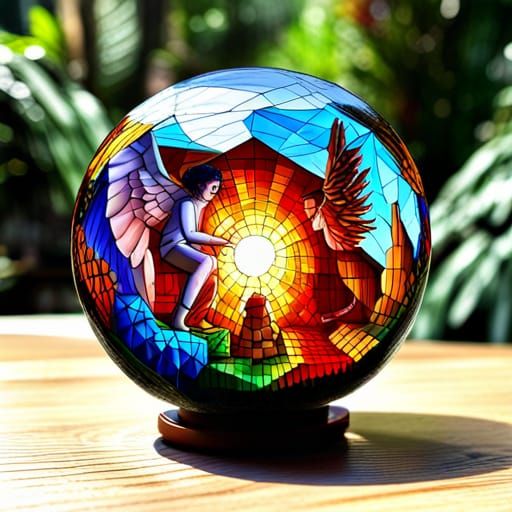 Angel and Devil Diorama in Stained Glass Ball
