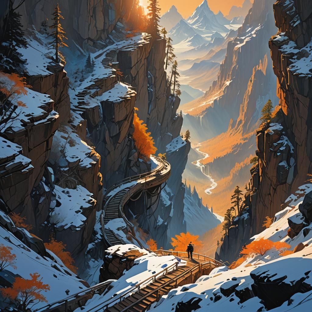 Majestic Mountain Climber in Mystical Landscape