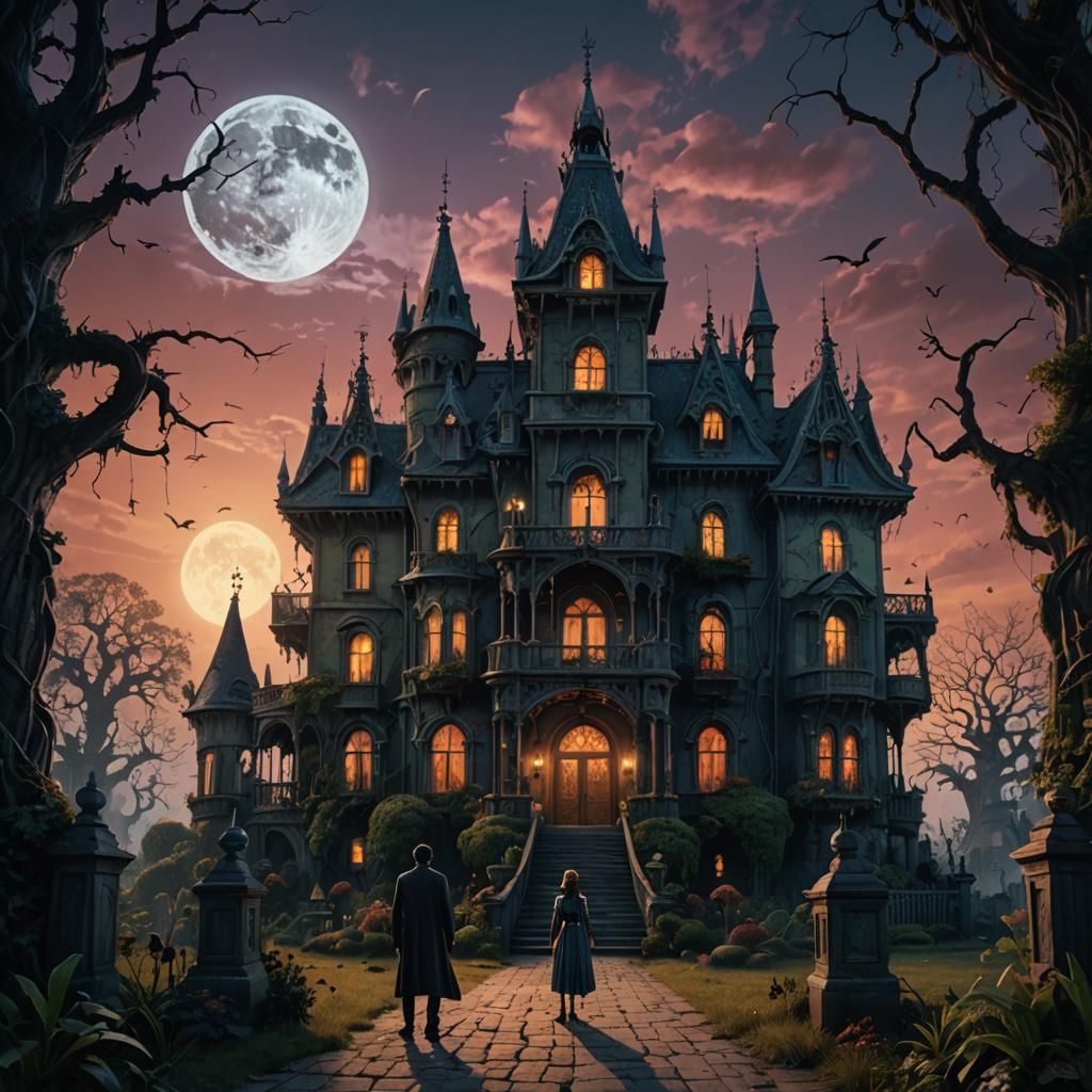 Mysterious Figure at Haunted Mansion Dusk